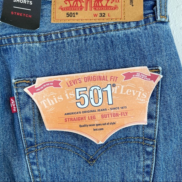 Levi’s 501 Men’s Stretch Medium Blue Jean Shorts Size 32 NWT - Picture 9 of 10